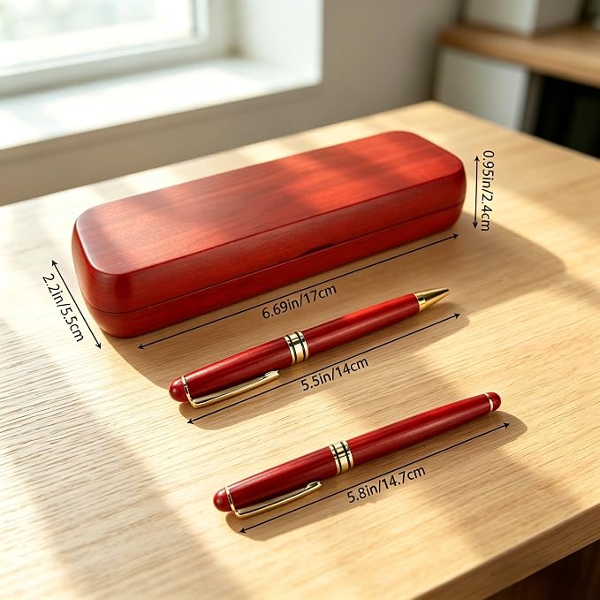 Personalized Engraved Ballpoint Pen & Wooden Gift Case Set - Business Wood Pens Gifts for Boss, Doctors, Teachers, Students, Ideal for Graduation, Promotion, Birthday (Redwood)