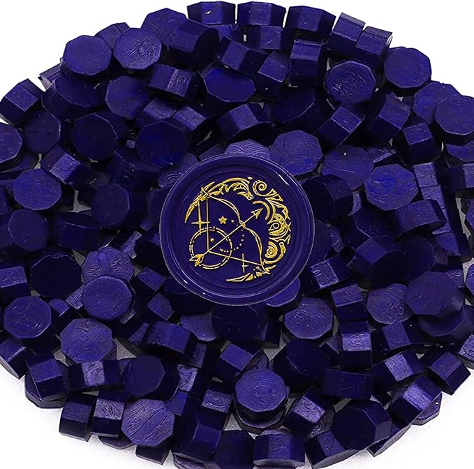 SWANGSA Wax Seal Kit, 1450pcs Starry Blue Sealing Wax Beads, Wax Seal Warmer, Wax Spoon, Gold Wax Seal Pen and Tealight Candles for Wedding Christmas Invitation Seals