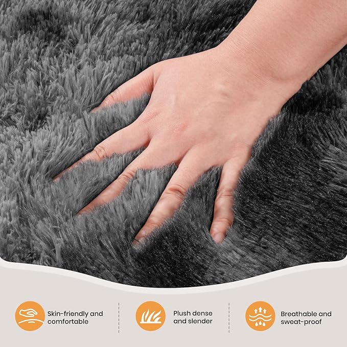 Zentavio Black and Grey Area Rugs for Living Room Men Room Carpet 4x6 Bedroom Fluffy Furry Shag Aesthetic Plush High Pile Floor Rug for Kids Room Dorm Home Decor Gray