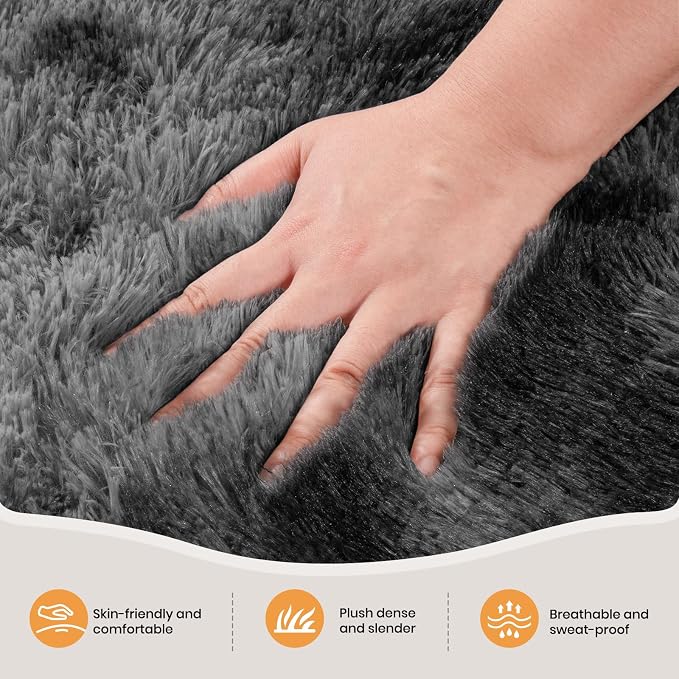 Zentavio Black and Grey Area Rugs for Living Room Large Men Room Carpet 5x8 Bedroom Fluffy Furry Shag Aesthetic Plush High Pile Floor Rug for Kids Room Dorm Home Decor Gray