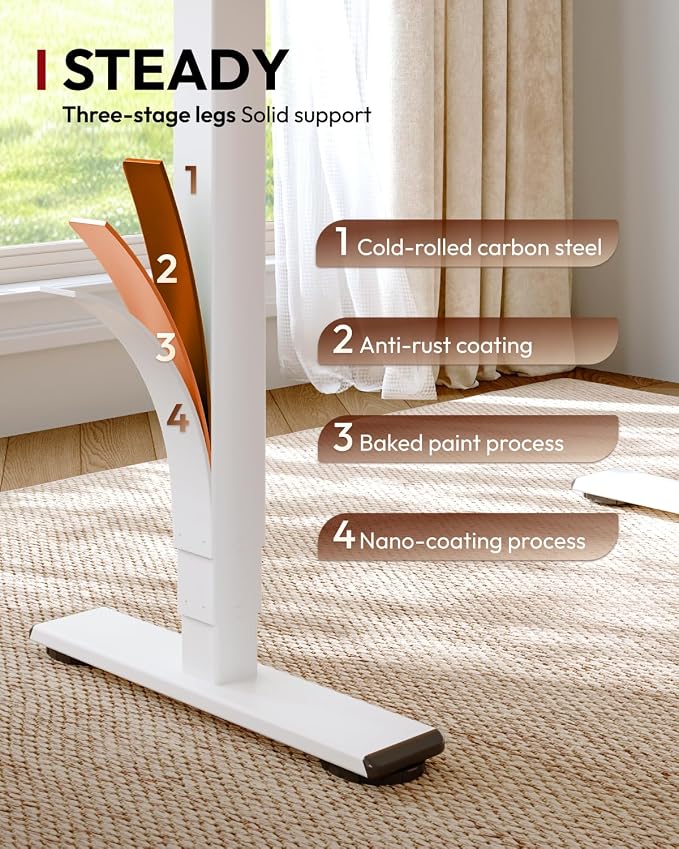 SANODESK Dual Motor Standing Desk 220lbs Height Adjustable Desk | 48"x30" Spacious One-Piece Maple Desktop & White Frame, 4 Memory Presets, 3-Stage Legs, 220lbs, 2-Box for Home & Office