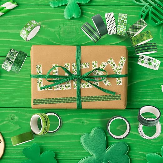 Green Decorative Tape Set 20 Rolls St. Patrick's Day Washi Tape for Lucky Shamrock DIY St Patrick Day Masking Tape for Irish Holiday Kids Craft Notebook Scrapbooking & Stamping Supplies
