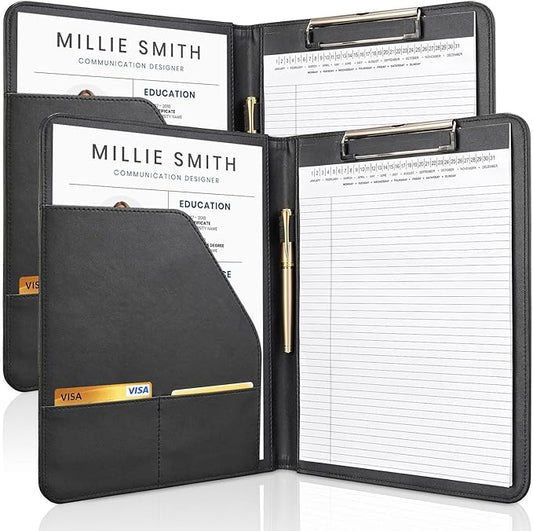 OOWOLF Padfolio with Clipboard Portfolio Binder for Resume, Legal Document, Business Office Conference, Legal Pad Portfolio Folder for A4 Letter Size Notepad, 8.5 x 11 2-Pack, with 1 Ruled Notebook