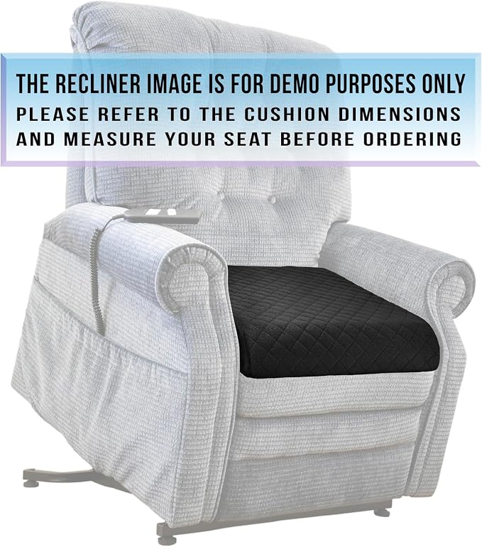 Medium-Soft 20x20x4 Memory Foam Recliner Chair Seat Cushion for Long Sitting - Armchair Pad with Washable Velvety Cover with Waterproof Layer & Non-Slip Base for Seniors & Elderly - Black