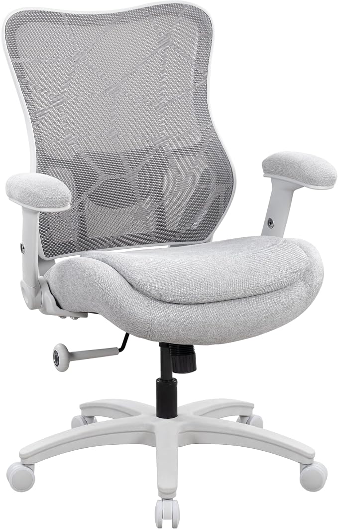 Big and Tall Office Chair 500lbs Heavy Duty Ergonomic Mesh Desk Chair with 23.6" Extra Wide Seat, 29.5" High Back, Adjustable Lumbar Support Flip-Up Arms for Large Body Types(Light Gray)