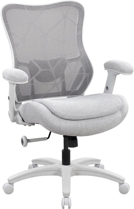 Big and Tall Office Chair 500lbs Heavy Duty Ergonomic Mesh Desk Chair with 23.6" Extra Wide Seat, 29.5" High Back, Adjustable Lumbar Support Flip-Up Arms for Large Body Types(Light Gray)