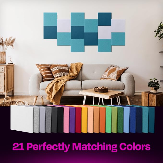 Acoustic Panels 12-Pack Soundproof Wall Panels 12"X12"X0.4" Sound Panels High Density Sound Dampening Panels - [Light Turquoise Square]