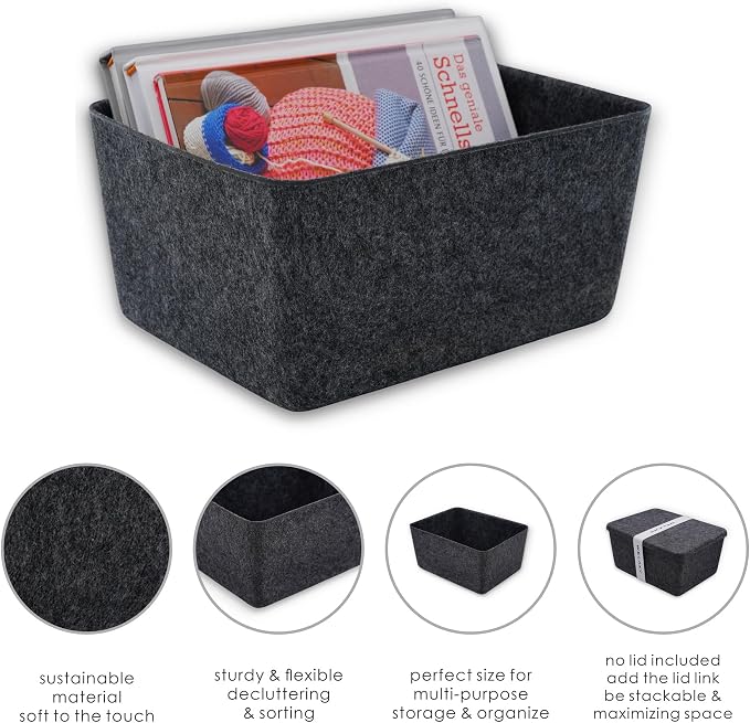 Minimalist Felt Desk Drawer Organizer Charcoal Deep Wider Storage Bin