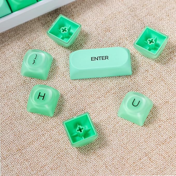 Fogruaden PBT Green Keycaps Set, HOA Profile Cute Custom Keycaps, Compatible with Cherry MX Switch 60% 65% 75% Mechanical Keyboards