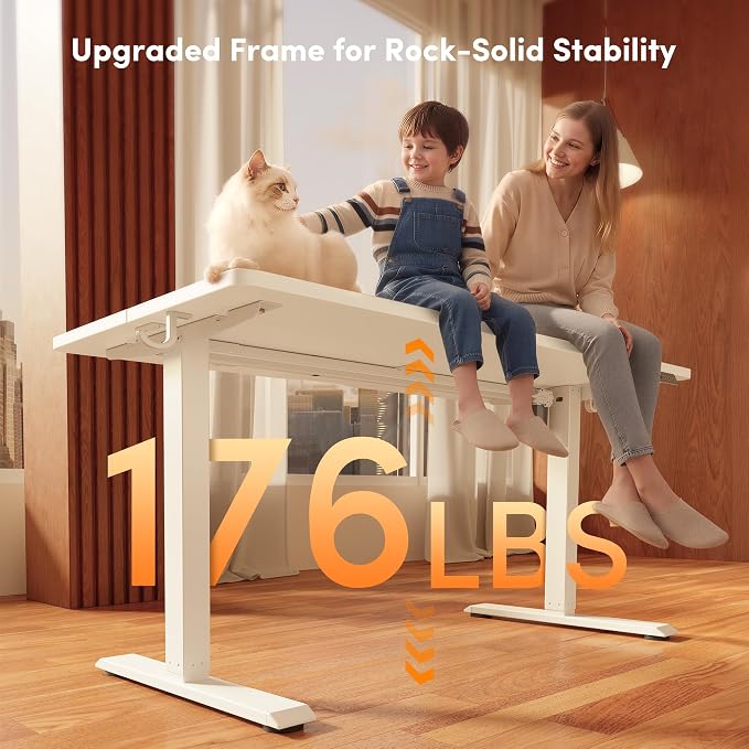 FEZIBO Standing Desk, 63×28 Inches Electric Height Adjustable, Sit Stand Up, Computer Office Desk with Splice Board, While Frame/While TOP