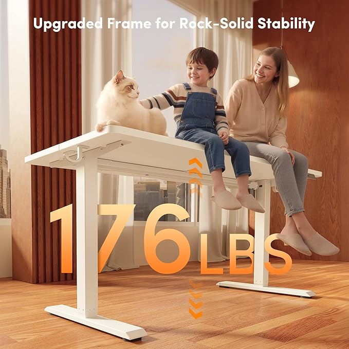 FEZIBO 55 x 24 Inchs Electric Standing Desk, Height Adjustable, Sit Stand Up, Computer Office Desk with Splice Board, White Frame/White Top