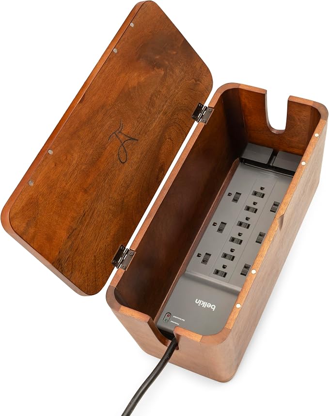 Mango Cable Management Box - Rustic Design (Natural, Extra Large) | Mango Wood, Cable Organizer, Rustic Style, Modern Design, Desktop Storage