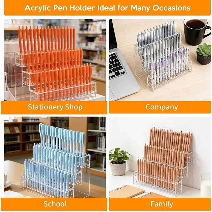 2pcs 144-Slots Pen Holder for Craft Shows,Acrylic Pen Display Stand Holders | 3-Tier Beadable Pens Display for Vendors,Beaded Pens Organizer Paint Brush Storage Makeup Brush Rack for School Essentials
