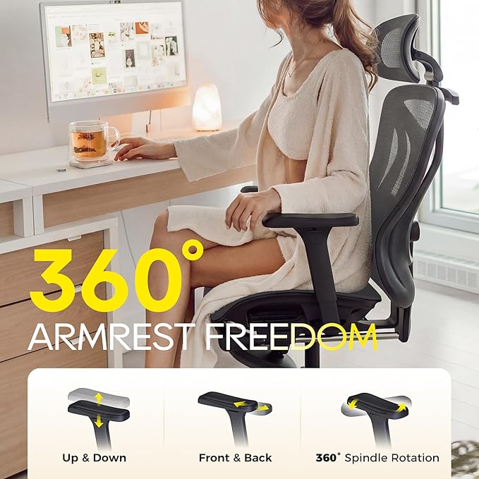 CYKOV Ergonomic Office Chair with Footrest - Adjustable Lumbar Support & Headrest, 90-160° Reclining Mesh Back Computer Chair - Home Office/Gaming, 350lbs Capacity (SGS Certified) (B-Grey, Mesh)