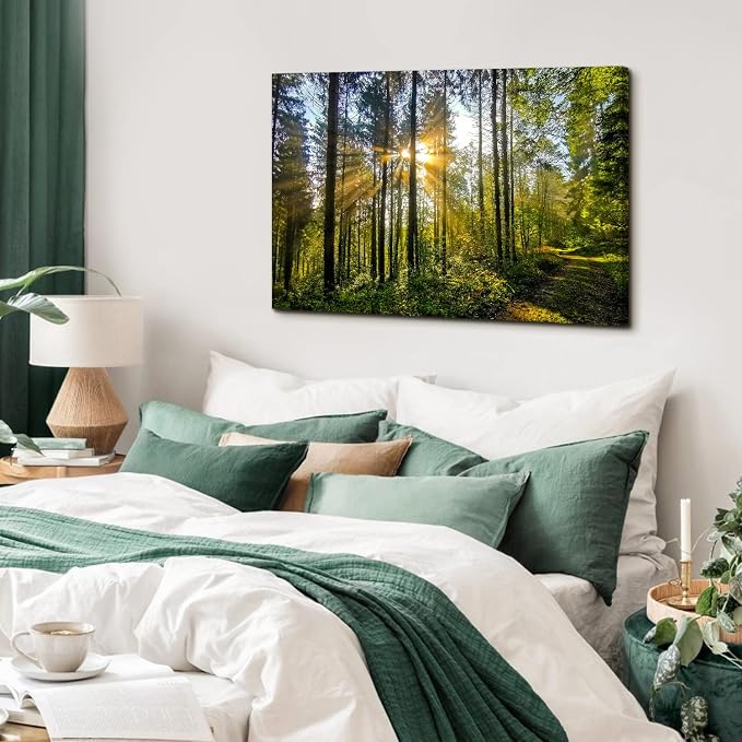 Sunrise Forest Canvas Wall Art Nature Mountain Wall Decor for Living Room Sunset Tree Trails Scenery Painting Photo 24x36”, Natural Woods Mountains Landscape Poster Artwork Home Office Decorations