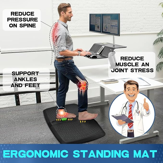 1 inch Thick Anti Fatigue Kitchen Mat Standing Mat with Massage Ball, Non Slip Standing Desk Mat with Massage Point, Multi-Purpose Comfort Floor Mat for Feet, Office, Home (Black, 17"x28"x1")