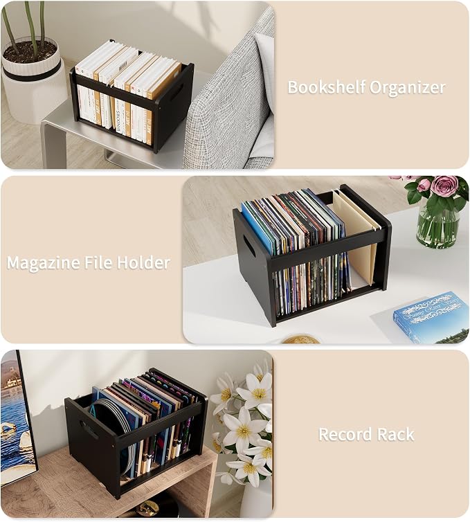 Bamboo Hanging File Organizer, Desktop File Box, Open Top, 1 Pack, Black | Open-Top Access, 2 Hanging Folders Included, Letter & Legal Files, Sliding Rails, Reinforced Handles, Easy Assembly