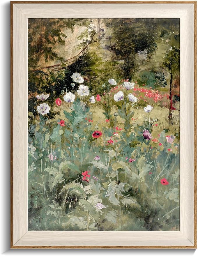 Framed Vintage Wall Art Decor, Canvas Wall Art Room Decor Vintage Still Life Flower Art Prints, Farmhouse Wall Decor Poppy Canvas Oil Painting, Rustic Botanical Floral Wall Decor Pictures, Landscpae Prints - 12x16Inch