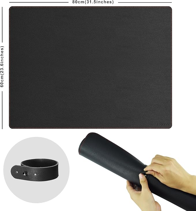 ZORESYN Leather Desk Mat 31.5 x 23.6 Inch (Black) - Extended Widen Mouse Pad, Waterproof Faux Leather Desk Pad with Non-Slip Base for Office & Home