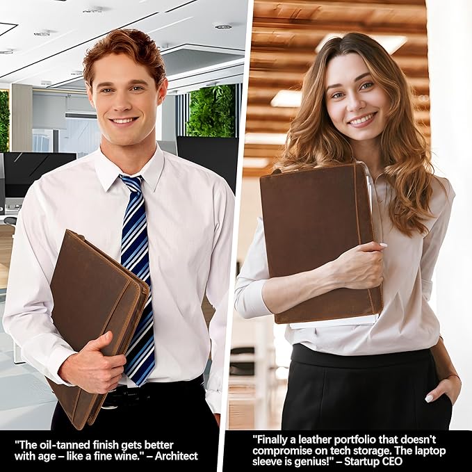 Full Grain Leather Portfolio with Zipper, Professional Business Organizer for Men Women, Executive Resume Folder with A4 Notepad Holder, Card Slots, Pen Loop, 10x13'', Luxury Gift Set