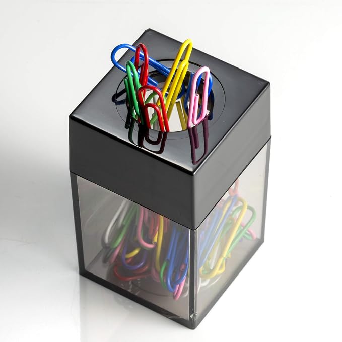 Officemate Small Clip Dispenser with Magnetic Top, Clear/Black (93687) (Pack of 2)