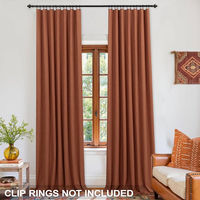 KOUFALL Rust Linen Curtains 108 Inches Long for Living Room Bedroom, 9ft Tall Extra Long Boho Room Darkening Blackout Curtain Window Drapes for Patio High Ceiling Balcony Set 2 Panels,Terracotta