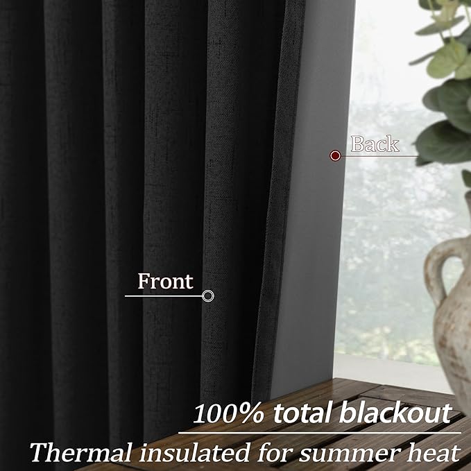 KOUFALL Short Curtains for Windows,Blackout Linen Black Out Curtains 54 Inch Long for Bedroom 2 Panels Set