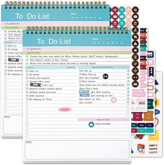 To Do List Notepad, Spiral Bound Undated Daily Planner, 52 Sheets 8.5" X 10.5" Tear Off Task Planning Pad with Checklist, For Work Office Home, 2Pack