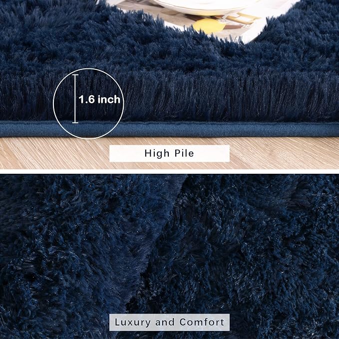 HOMORE Luxury Fluffy Area Rug Modern Shag Rugs for Bedroom Living Room, Super Soft and Comfy Carpet, Cute Carpets for Kids Nursery Girls Home, 4x6 Feet Navy