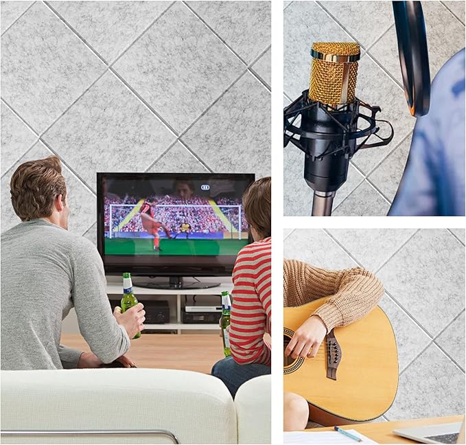 15 Pack Self-Adhesive Sound Proof Foam Panels for Walls, Acoustic Panels 12" x 12" x 0.35" High Density Y-Lined Sound Absorbing Tiles, Flame-Retardant, Peel & Stick(Gray)