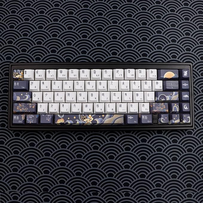 JSJT PBT Keycaps 136 Keys Cherry Profile Keycap Set Chang'e and Rabbit Themed Keycap Ancient Style Zang Blue Custom Key caps Suitable for Cherry MX Switches Mechanical Keyboards