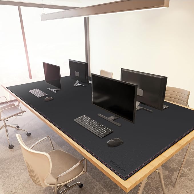 ZORESYN Office Desk Pad 70.9x39.4 Inch, Large Mouse Pad Desk Mat, Waterproof PU Leather Desk Blotter Protector with Non Slip Base for Home Office, Black