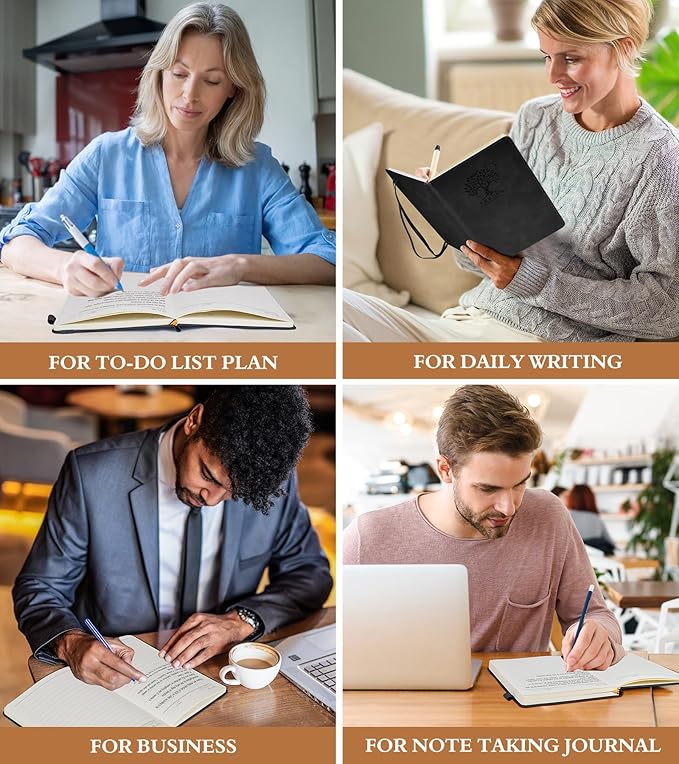 PERCUN Lined Journal Notebook for Men & Women,200 Pages A5 Hardcover Leather Notebook (5.9"x8.5"), Travel Journal for Work, School, Business Writing, Note Taking, Notepad Diary (Black)