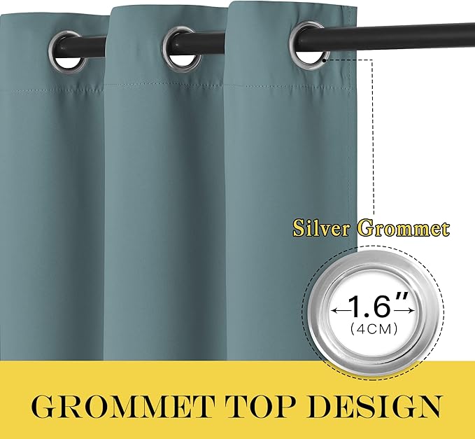 NICETOWN Blackout Greyish Blue Curtain for Living Room - Solid Thermal Insulated Grommet Light Blocking Window Treatment Sound Dampening for Bedroom/Doorway (1 Panel, W66 x L66)