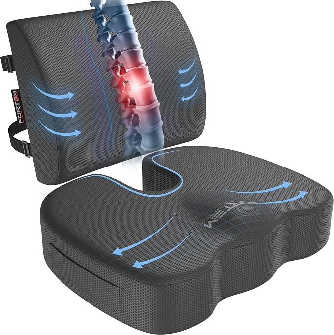 FORTEM Seat Cushion, Office Chair Cushion, Lumbar Support Pillow for Office Chair, Memory Foam Car Seat Cushions, Sciatica Coccyx Tailbone Pain Relief, Cushions for Back Support, Washable, Non Slip XL