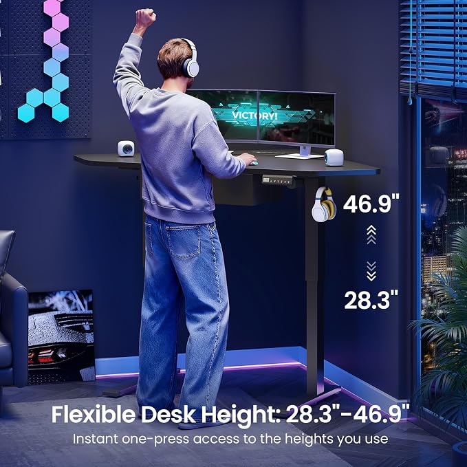 SEDETA Corner Electric Standing Desk with Drawer for Gaming, Small Space | 32'' Small Height Adjustable Computer Desk, Stand up Home Office Writing Desk, Black