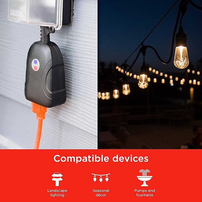 UltraPro Outdoor Smart Plug Wi-Fi Outlet, Smart Home, Smart Switch, Dual Smart Outlet, Works with Alexa, Echo & Google Home, No Hub Required, App Controlled, ETL Certified, Outdoor Timer, Black, 51405