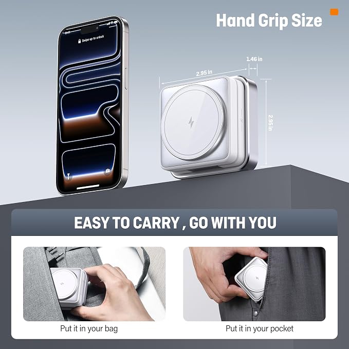 【2026 Upgraded】Wireless Charger 3 in 1, Foldable Wireless Charging Station with Light for Apple Magnetic Charger, Travel Magnetic Charger for iPhone 17/16/15/14/13/12 Apple Watch AirPods (20W Adapter)