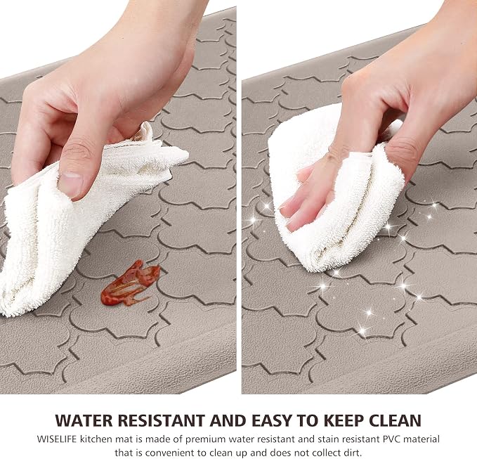 WISELIFE Kitchen Mat Cushioned Anti Fatigue Floor Mat,17.3"x28",Thick Non Slip Water Resistant Kitchen Rugs and Mats,Heavy Duty Foam Standing Mat for Kitchen,Floor,Home,Office,Desk,Sink,Laundry, Khaki