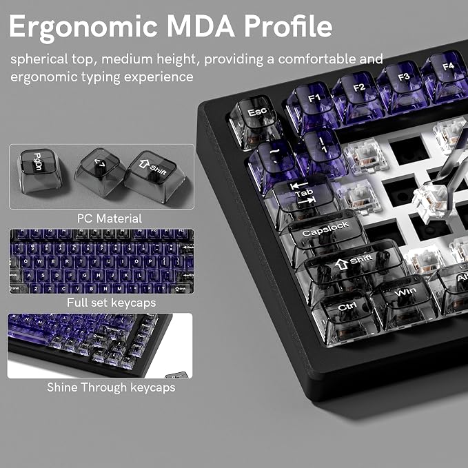 dagaladoo Clear keycaps,Transparent Keyboard keycaps,Jelly Key caps Set,Shine Through keycap,MDA Profile Keyboard caps for Mx Switches Mechanical Keyboard (Purple and Grey)