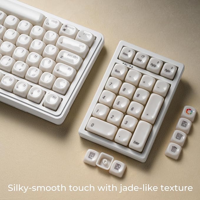 OHY White Keycaps, XVX MOA Profile Minimalist Mac Style Keycap Set, Custom Cute Ceramic-Textured Keycaps for MX Switches Mechanical Keyboard-White Chocolate(Only Keycap,No Keyboard)