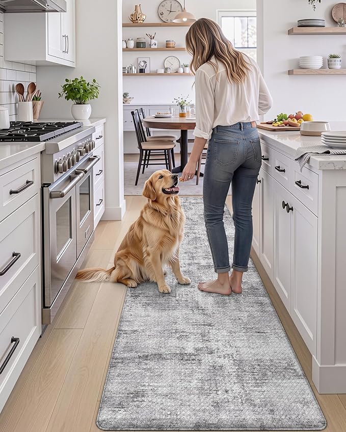 DEXI Kitchen Floor Mats Cushioned Anti Fatigue Runner, 23x107 Dark Grey | Wide Standing Comfort, Waterproof Oil-proof, Memory Foam Padded for Front Sink Laundry