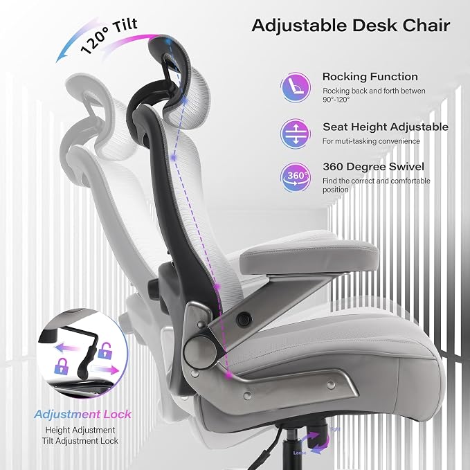 Big and Tall Office Chair 600lbs with 3D Flip Arms, Heavy Duty Large Executive Computer Desk Chair Ergonomic Mesh High Back Plus Size Chair for Adults