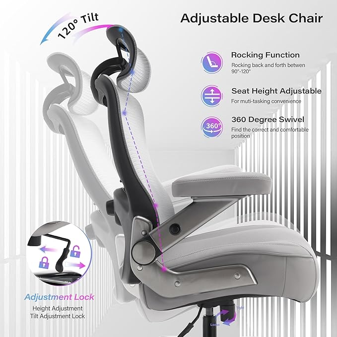 600lbs Big and Tall Office Chair- Heavy Duty Executive Computer Chair with 3D Flip Arms Large Wheels, Ergonomic Mesh High Back Desk Chair, Extra Wide Seat Adjustable Lumbar Support&Headrest