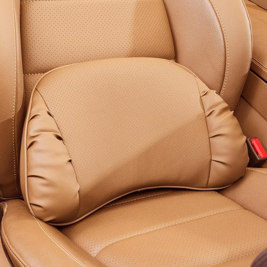 Memory Foam Lumbar Support Pillow for Car, Palomino Brown, 1 Pack | Leather Lumbar Pillow for Lower Back Pain Relief - Back Cushion for Driving - Chair Support for Office Chair, Gaming Chair