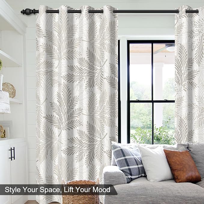 Blackout Curtains for Bedroom Living Room, Grommet Thermal Insulated Room Darkening Bedroom Curtains, Pine Needles Print Drapes 84 Inch Long 2 Panels Set Light Filtering Reduce Noise Protect Privacy