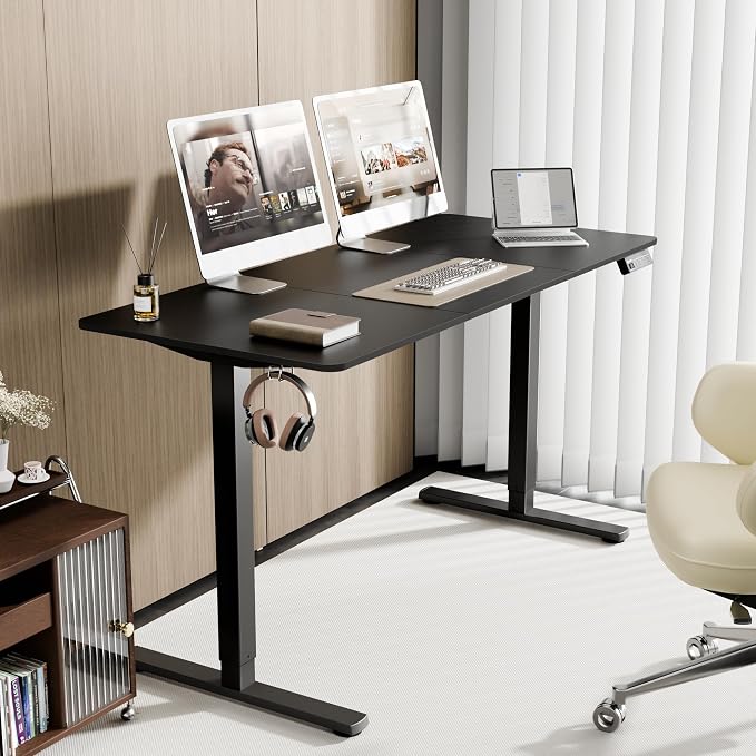 55"x24" Standing Desk, Height Adjustable Sit-Stand Home Office, Black | Electric Adjustable Standing Desk, Sit to Stand Computer Office Desk with Splice Board, Memory Preset, Lifts 28.7''-46.5"