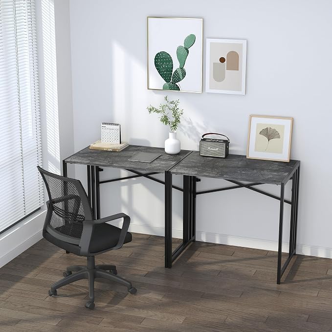 Lutown-Teen Small Folding Computer Desk 32 inch, Writing Gaming Computer Desk for Small Spaces, No Assembly Required Office Desk, Grey