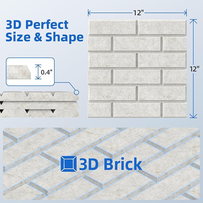 20 Pack Acoustic Panels with Self Adhesive, 12" X 12" X 0.4" High Density Sound Proof Foam Panels for Walls, Soundproof Wall Panels, Brick Sound Absorbing Panels for Home Studio Office Decor - Ivory