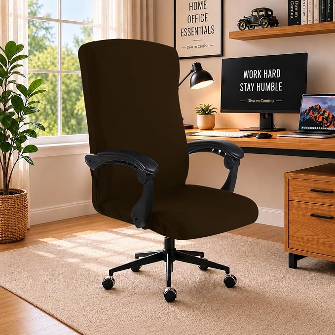 DIVA EN CAMINO DEC Stretchable Office Chair Cover with Durable Zipper, Soft Slipcover for Computer Desk Chair, Brown